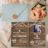 Barnwood Lights Aqua Bruiloft Save the Date Aankondigingskaart