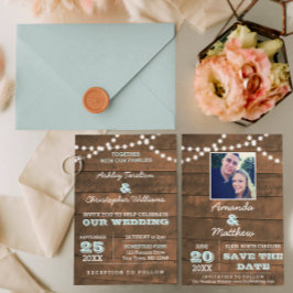 Barnwood Lights Aqua bruiloft uitnodiging