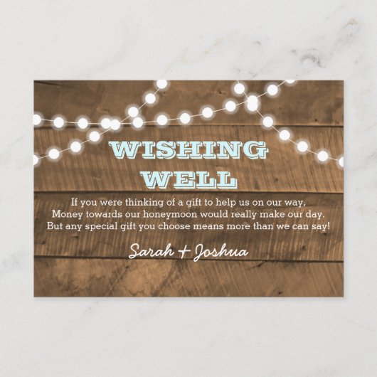 Barnwood Lights Aqua Bruiloft Wishing Well Informatiekaartje (Voorkant)
