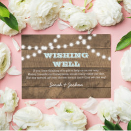 Barnwood Lights Aqua Bruiloft Wishing Well Informatiekaartje