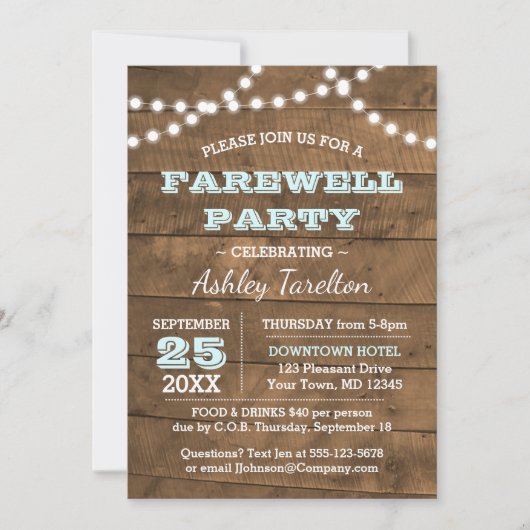 Barnwood Lights Aqua Farewell Party Kaart (Voorkant)