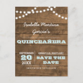 Barnwood Lights Aqua Quinceañera Bewaar de datum Aankondigingskaart (Voorkant)