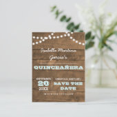 Barnwood Lights Aqua Quinceañera Bewaar de datum Aankondigingskaart (Staand voorkant)