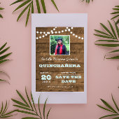 Barnwood Lights Aqua Quinceañera Foto Opslaan Datu Aankondigingskaart