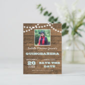 Barnwood Lights Aqua Quinceañera Foto Opslaan Datu Aankondigingskaart (Staand voorkant)