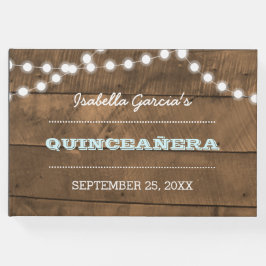 Barnwood Lights Aqua Quinceañera Guest Book Gastenboek