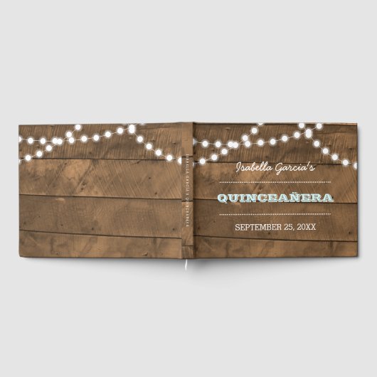 Barnwood Lights Aqua Quinceañera Guest Book Gastenboek (Volledig)