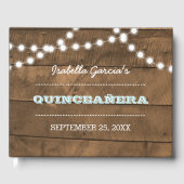 Barnwood Lights Aqua Quinceañera Guest Book Gastenboek (Voorkant)