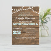 Barnwood Lights Aqua Quinceañera uitnodiging (Staand voorkant)