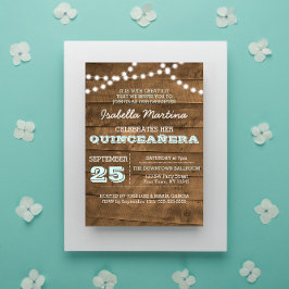 Barnwood Lights Aqua Quinceañera uitnodiging