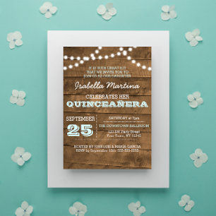 Barnwood Lights Aqua Quinceañera Uitnodiging