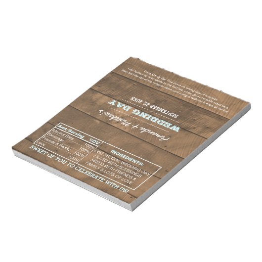 Barnwood Lights Aqua Wedding Favor Snoep Wrappers Notitieblok (Linkerzijde)