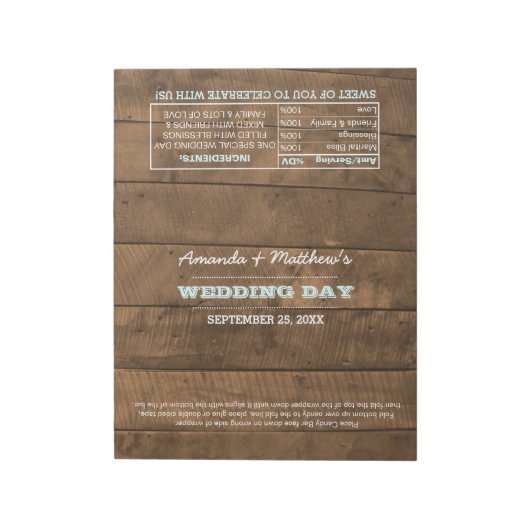 Barnwood Lights Aqua Wedding Favor Snoep Wrappers Notitieblok (Linkerzijde)