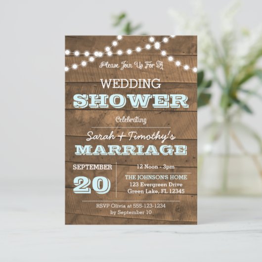 Barnwood Lights Aqua Wedding Party Sm Uitnodiging (Staand voorkant)