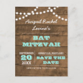 Barnwood Lights B"H Blauwgroen Bat Mitzvah Save th Aankondigingskaart (Voorkant)