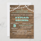 Barnwood Lights Blauwgroen B"H Bat Mitzvah Invitat Kaart (Voorkant)