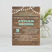 Barnwood Lights Blauwgroen B"H Bat Mitzvah Invitat Kaart (Staand voorkant)