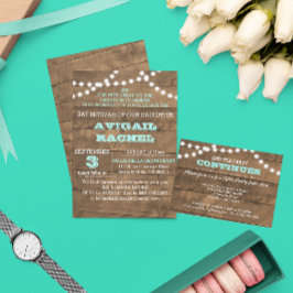 Barnwood Lights Blauwgroen B"H Bat Mitzvah Invitat Kaart