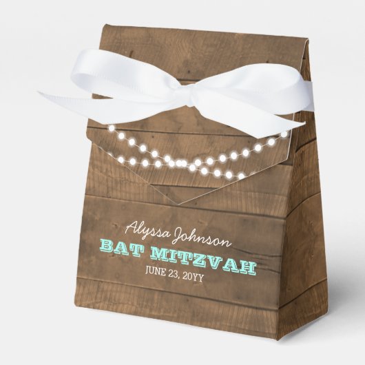 Barnwood Lights Blauwgroen Bat Mitzvah Favor Box Bedankdoosjes (Voorkant Zijde)
