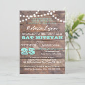 Barnwood Lights Blauwgroen Bat Mitzvah Uitnodiging (Staand voorkant)