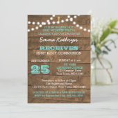 Barnwood Lights Blauwgroen eerste communie uitnodi Kaart (Staand voorkant)