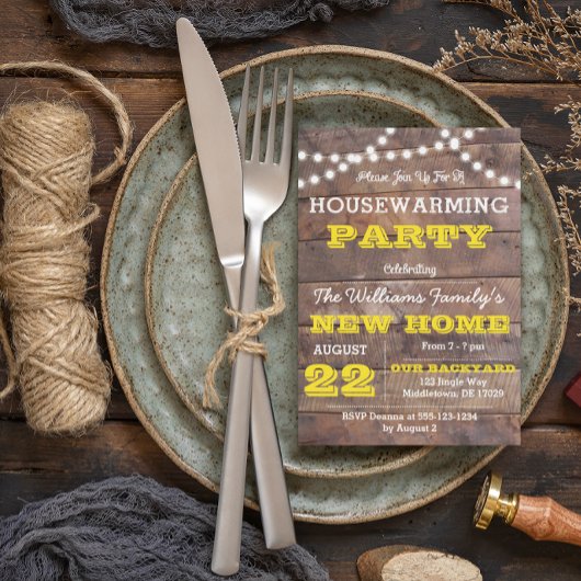 Barnwood Lights Gold Housewarming uitnodiging