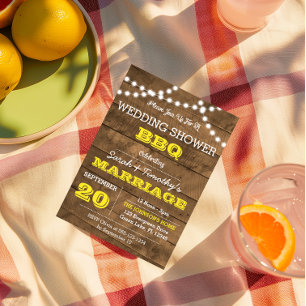 Barnwood Lights Gold Wedding Party Sm Uitnodiging