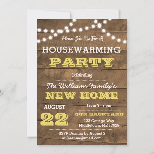 Barnwood Lights Golden Housewarming Invitation Kaart (Voorkant)
