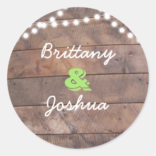 Barnwood Lights Groen Gepersonaliseerd Ronde Sticker (Voorkant)