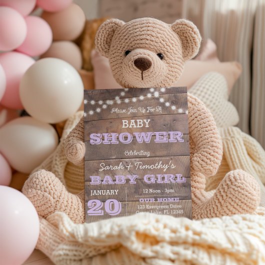 Barnwood Lights Lavendel Baby shower Kaart
