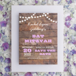 Barnwood Lights Lila Bat Mitzvah Save the Date Aankondigingskaart