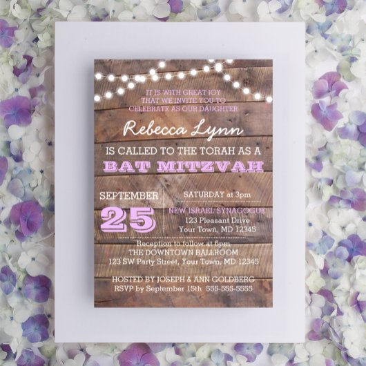 Barnwood Lights Lila Bat Mitzvah Uitnodiging