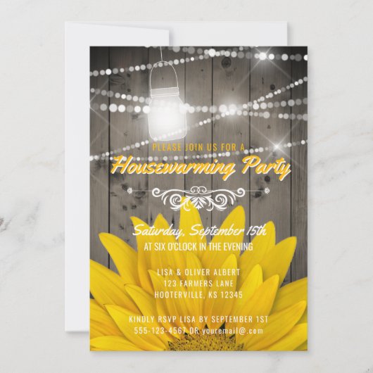 Barnwood Lights Mason Jar Sunflower Housewarming Kaart (Voorkant)