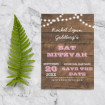 Barnwood Lights Pink Bat Mitzvah Save the Date