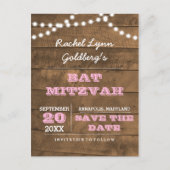Barnwood Lights Pink Bat Mitzvah Save the Date Aankondigingskaart (Voorkant)