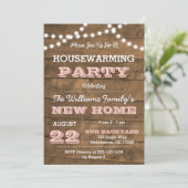 Barnwood Lights Pink Housewarming uitnodiging (Staand voorkant)