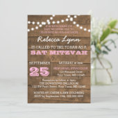 Barnwood Lights Roze Bat Mitzvah Aangepaste uitnod Kaart (Staand voorkant)