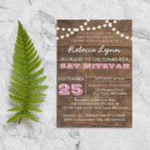 Barnwood Lights Roze Bat Mitzvah Aangepaste uitnod