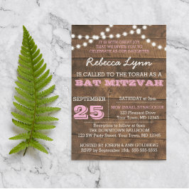 Barnwood Lights Roze Bat Mitzvah Aangepaste uitnod Kaart