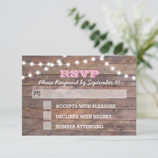 Barnwood Lights Roze Bat Mitzvah RSVP-kaart RSVP Kaartje (Staand voorkant)