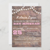 Barnwood Lights Roze Bat Mitzvah Uitnodiging (Voorkant)