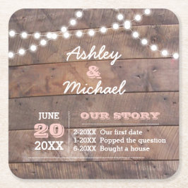Barnwood Lights Roze Gepersonaliseerde bruiloft Kartonnen Onderzetters
