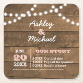 Barnwood Lights Roze gepersonaliseerde bruiloft On Kartonnen Onderzetters (Voorkant)