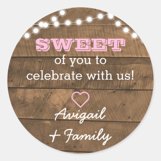 Barnwood Lights Roze Sweet Treat Bag Sticker (Voorkant)