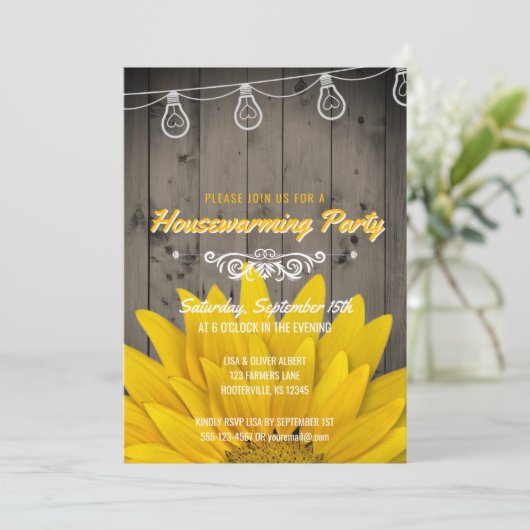 Barnwood Lights Rustic Sunflower Housewarming Kaart (Staand voorkant)