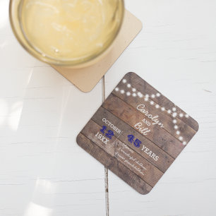 Barnwood Lights Saffier Gepersonaliseerd Jubileum Kartonnen Onderzetters