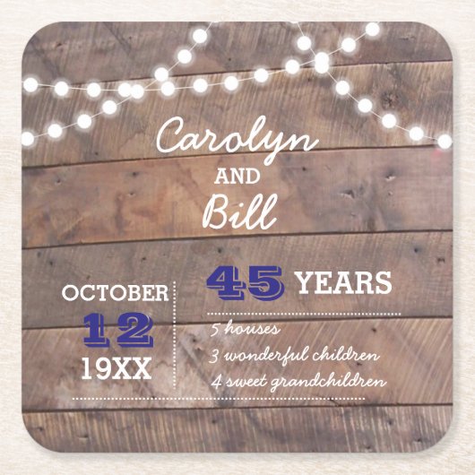 Barnwood Lights Saffier Gepersonaliseerd Jubileum Kartonnen Onderzetters (Voorkant)