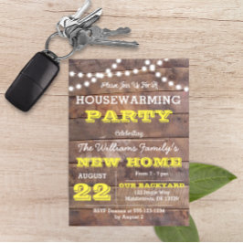 Barnwood Lights Yellow Housewarming uitnodiging