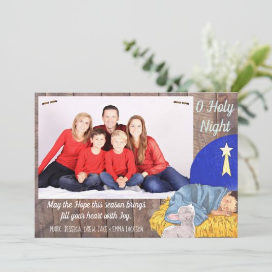 Barnwood Manger Holy Night Foto Kaart (Staand voorkant)