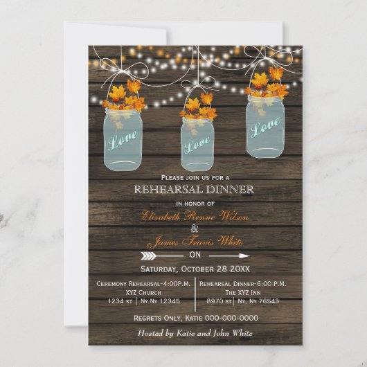 Barnwood, mason jar Herfst repetitief diner nodigt Kaart (Voorkant)